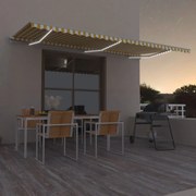 vidaXL Toldo autom. LED e sensor de vento 600x350 cm amarelo/branco