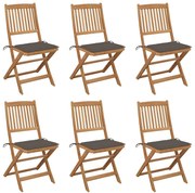 vidaXL Cadeiras de jardim dobráveis c/ almofadões 6 pcs acácia maciça
