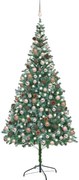 vidaXL Árvore Natal artificial pré-iluminada c/ bolas e pinhas 210 cm