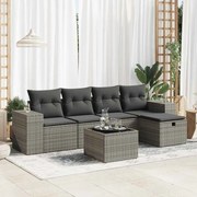 6 pcs conjunto sofás de jardim com almofadões vime cinzento