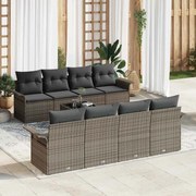 vidaXL Conjunto de Sofá de Jardim com 9 Peças e Almofadas de Rattan Sintético Cinza