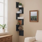 Prateleira de canto de parede de 5 níveis, prateleira flutuante para livros 20 x 20 x 126 cm Preta