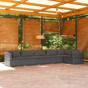 6 pcs conjunto lounge de jardim c/ almofadões vime PE cinzento