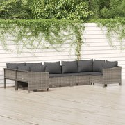 7 pcs conjunto lounge de jardim c/ almofadões vime PE cinzento