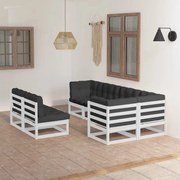 7 pcs conjunto lounge de jardim c/ almofadões pinho maciço