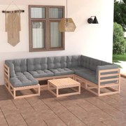vidaXL 8 pcs conjunto lounge de jardim c/ almofadões pinho maciço