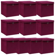 vidaXL Caixas arrumação c/ tampas 10pcs tecido vermelho escuro