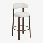 Banqueta Alta Com Encosto Em Tecido Chenille E Ferro Jolie Madeira Escura & ↑75 Cm & Chenille Beige Creme - Sklum