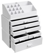 Organizador de maquiagem acrílico grande SONGMICS, caixa de cosméticos empilhável com 6 gavetas, para paleta, pincel, base, batom, esmalte, grampos de cabelo, ótimo presente para entes queridos, branco JKA009WT