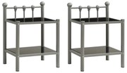 vidaXL Mesas de cabeceira 2 pcs metal cinzento e vidro preto
