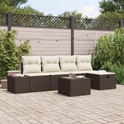 vidaXL Conjunto de Sofás de Jardim com 6 Peças e Almofadas Marrons em Rattan
