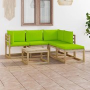 6 pcs conjunto lounge de jardim c/ almofadões verde brilhante