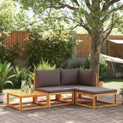 vidaXL Conjunto de sofás de jardim vidaXL de 4 peças com almofadas de madeira de acácia e corda