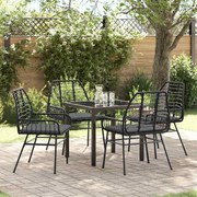 vidaXL Conjunto de Jantar de Jardim com 5 Peças e Almofadas Negras de Rattan Sintético.