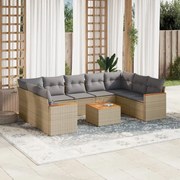 vidaXL 10 pcs conjunto de sofás p/ jardim com almofadões vime PE bege
