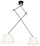 Candeeiro de suspensão preto com cúpulas plissadas creme 35 cm 2 luzes - Blitz Clássico / Antigo