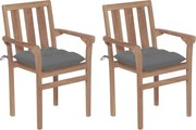 vidaXL Cadeiras de jardim c/ almofadões cinzento 2 pcs teca maciça