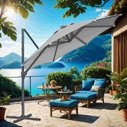 Guarda-sol cantilever, 300 cm proteção solar UPF 50+ com base em cruz Cinzento 