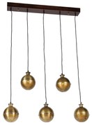 Candeeiro suspenso industrial bronze com madeira 5 luzes - Haicha Industrial