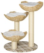 PawHut Árvore Arranhador para Gatos Altura 75cm Arranhador para Gatos com 3 Camas de Totora Almofadas e Postes Ø56x75 cm Madeira