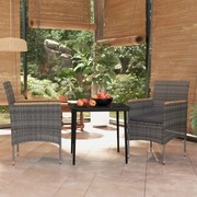 vidaXL 3 pcs conj. de jantar para jardim c/ almofadões cinzento/preto