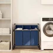 vidaXL Separador de roupa suja com 3 sacos aço azul