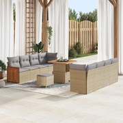 vidaXL Conjunto de Sofá de Jardim com 11 Peças e Almofadas Bege em Rattan Sintético e Acácia