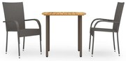 3 pcs conjunto de jantar para jardim vime PE castanho