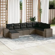 vidaXL 8 pcs conjunto sofás de jardim c/ almofadões vime PE cinzento