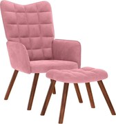 vidaXL Cadeira de descanso com banco veludo rosa