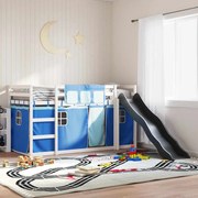 vidaXL Beliche com escorrega e cortinas 80x200 cm azul