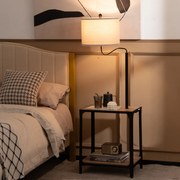 Candeeiro de pé com mesa e portas de carregamento USB Braço giratório 360° com mesa de cabeceira para sala de estar quarto 49 x 34 x 144 cm