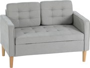 HOMCOM Sofá de 2 Lugares com Espaço de Armazenamento Pés de Madeira Encosto Capitonê 117x62x78 cm Cinzento Claro | Aosom Portugal