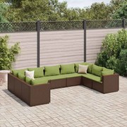 vidaXL 9 pcs conjunto lounge de jardim c/ almofadões vime PE castanho