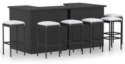 vidaXL 8 pcs conjunto de bar p/ jardim com almofadões vime PE preto