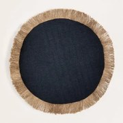 Almofada Redonda De Algodão (ø40 Cm) Paraíba Preto - Crema Linho - Sklum