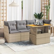 vidaXL 5 pcs conjunto de sofás p/ jardim com almofadões vime PE bege