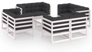 vidaXL 9 pcs conjunto lounge de jardim c/ almofadões pinho maciço