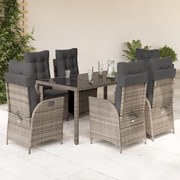 vidaXL 7 pcs conjunto de jantar p/ jardim c/ almofadões vime PE cinza