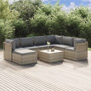 vidaXL 8 pcs conjunto lounge de jardim c/ almofadões vime PE cinzento