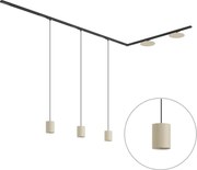 Sistema de iluminação de trilho moderno preto com 3 luzes pendentes e 2 luzes de teto bege 1-fase - Iconic Holt Pulley
