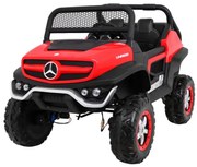 Carro elétrico para Crianças 2 Lugares Mercedes BENZ UNIMOG 12V 4x4 Rodas Espuma EVA, Assento couro ecológico Vermelho