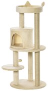 PawHut Árvore Arranhador para Gatos com Plataforma Caverna Postes de Sisal e Bola Suspensa 48x48x104 cm Bege