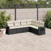 vidaXL 6 pcs conjunto sofás de jardim c/ almofadões vime PE preto