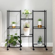 vidaXL Suporte de vasos c/ rodas 83x25x83,5 cm ferro preto