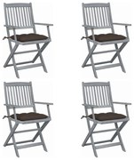 vidaXL Cadeiras exterior dobráveis c/ almofadões 4 pcs acácia maciça