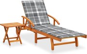 vidaXL Espreguiçadeira de jardim com mesa e almofadão acácia maciça