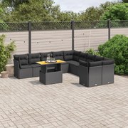vidaXL 11 pcs conjunto sofás de jardim c/ almofadões vime PE preto