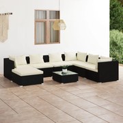 8 pcs conjunto lounge de jardim c/ almofadões vime PE preto