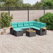 vidaXL 8 pcs conjunto de sofás p/ jardim c/ almofadões vime PE preto